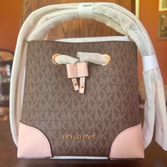 Michael Kors Brown and Pink Shoulder Bag with Monogram Design - Picture 1 of 6